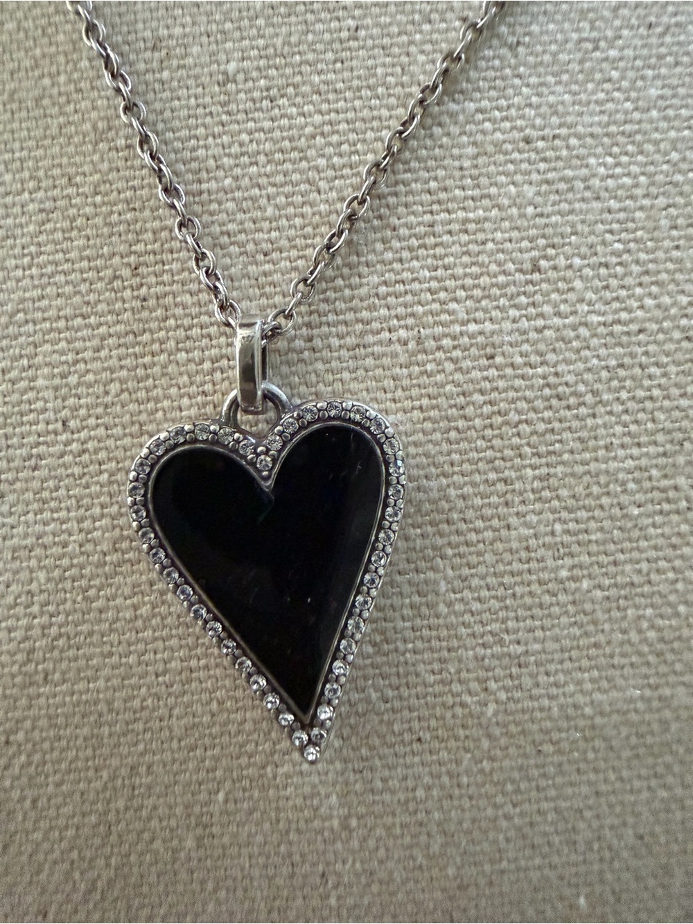 Brighton Silver-Tone Necklace with Black Heart Pendant Reversible - Picture 2 of 5